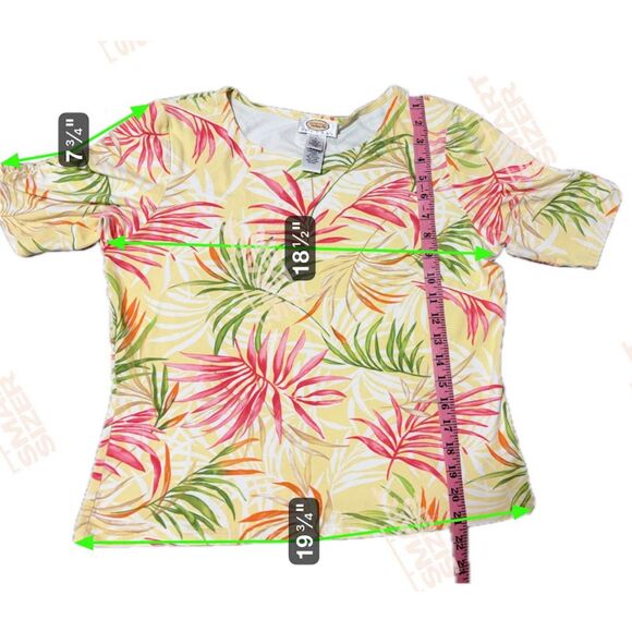 Talbots Petites Yellow/Pink/Green Tropicalcore Print Casual Short Sleeve Top LP - Picture 8 of 10